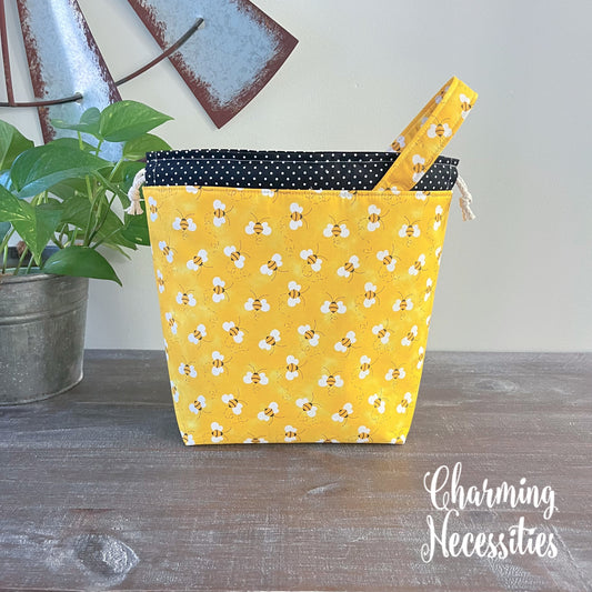 Bumble Bees Knitting Project Bag, Drawstring Tote
