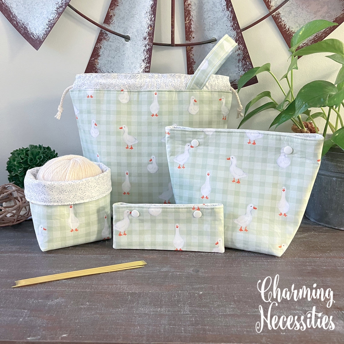 Knitting Project Bag Set, Ducks and Gingham