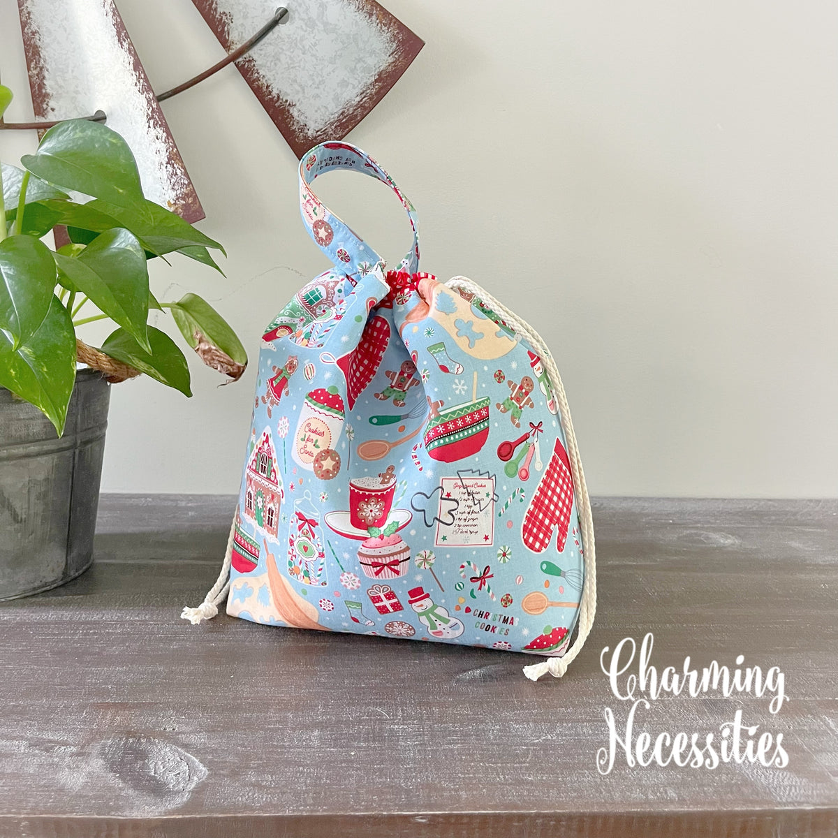 Cookies for Santa Knitting Project Bag, Drawstring Tote