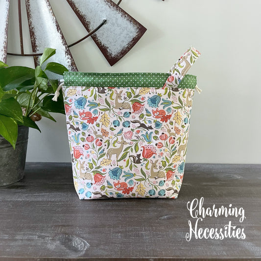 Forest Friends Knitting Project Bag, Drawstring Tote